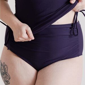 NWT PURPLE High Waist Ruched, Full Coverage Womens Swimsuit Bikini Bo…